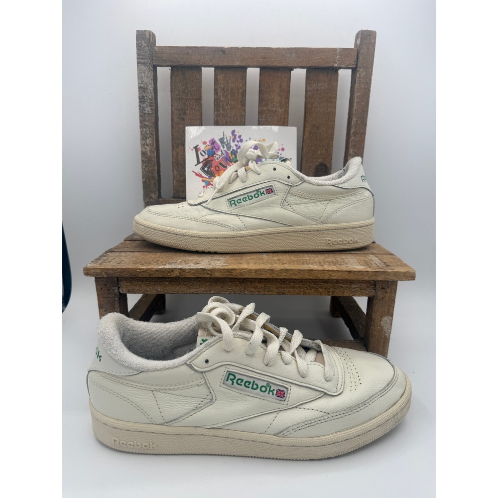 Reebok Club C 85‎ Vintage Chalk Glen Green Leather Sneakers Mens 6.5 Womens 8